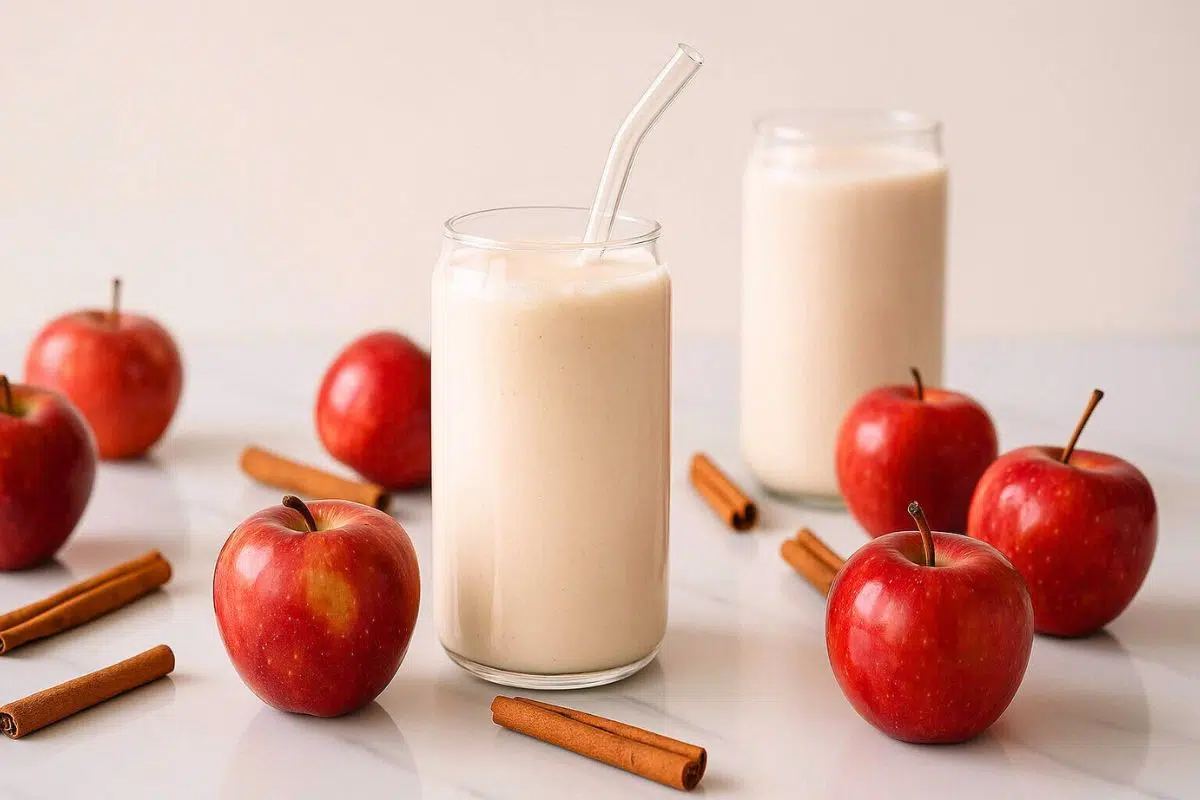 Apple Banana Smoothie in a glass.