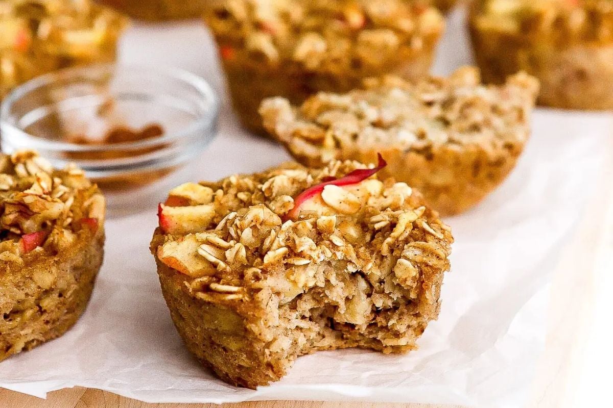 Apple Cinnamon Oatmeal Cups close up look.