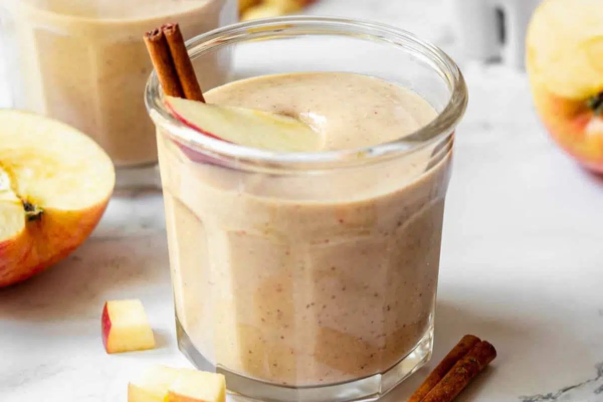 Apple and Banana Smoothie in a glass.