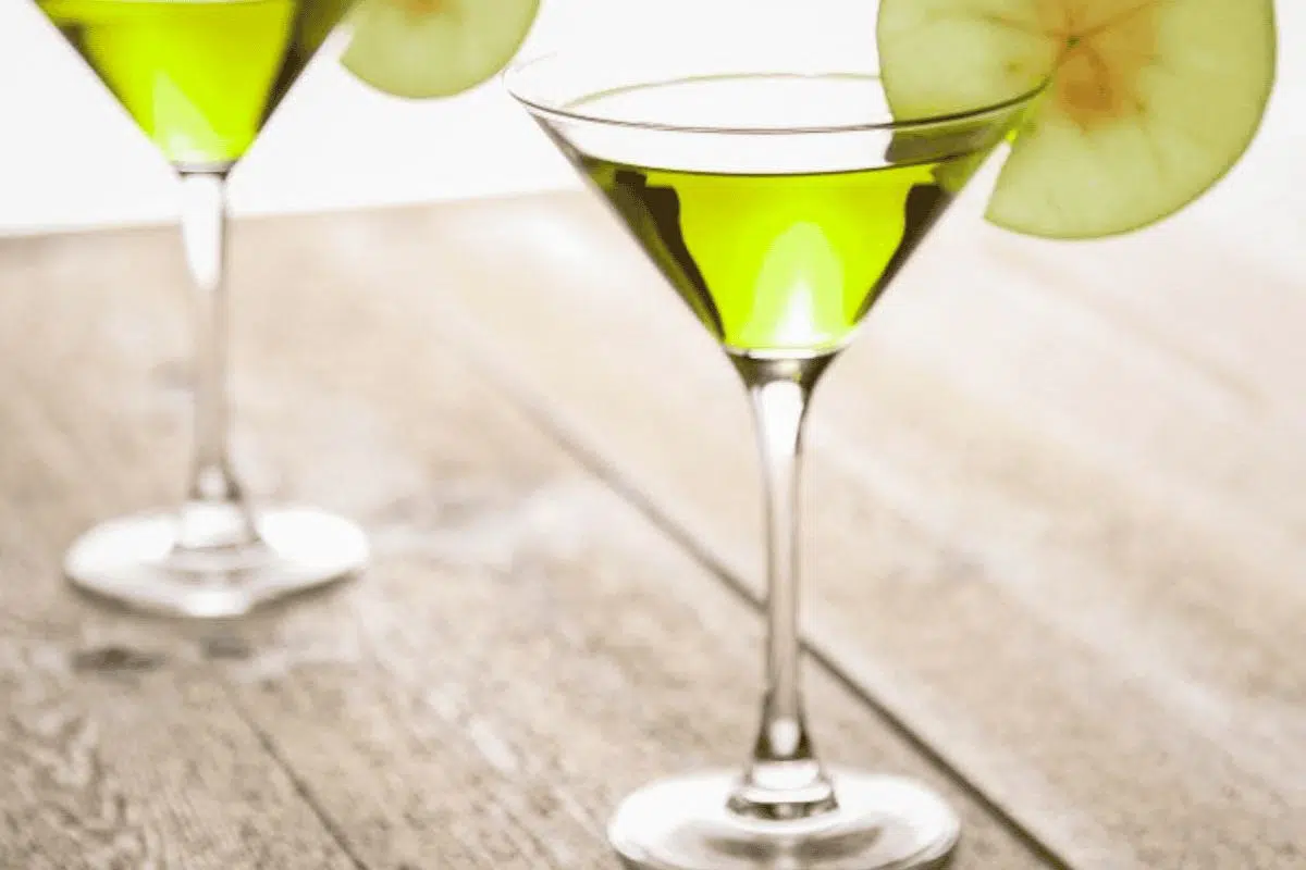 Appletini in a glass.