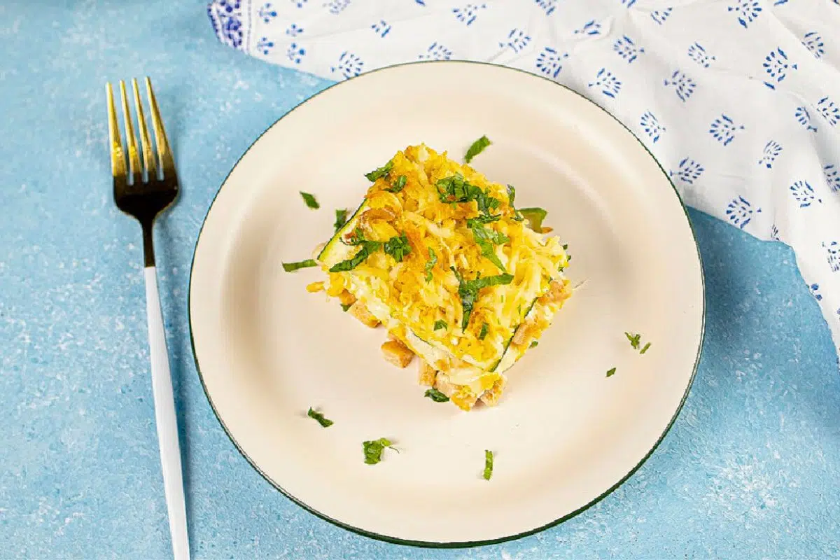 Breakfast and Lunch Lasagna Casserole on a plate.