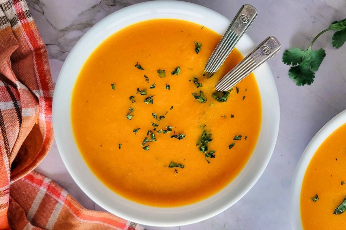 Butternut Squash and Carrot Soup in a bowl.