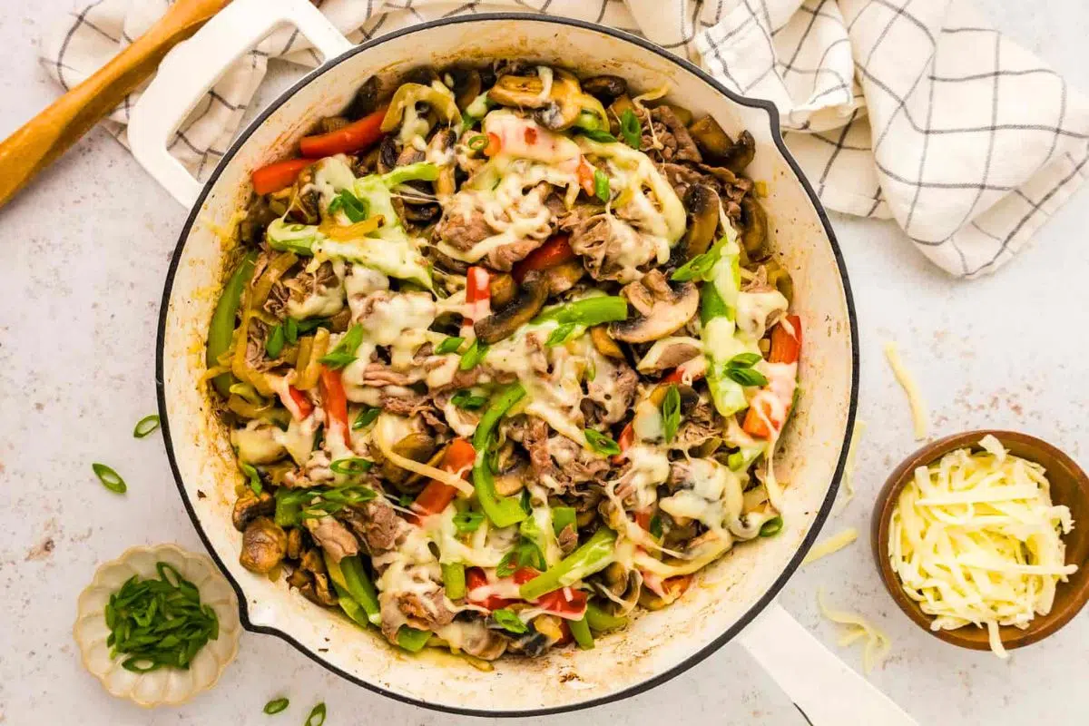 Cheesesteak Skillet overhead view.