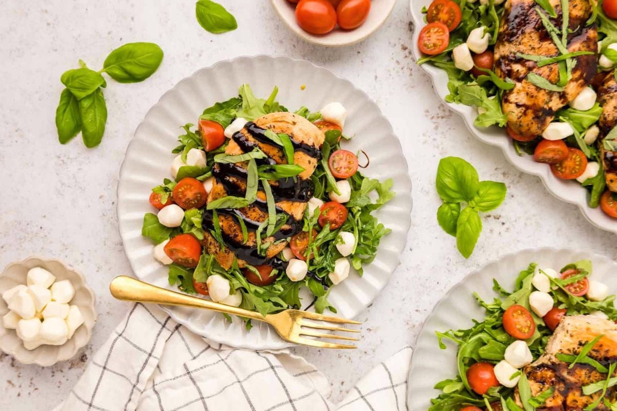 Chicken Caprese Salad on a plate.