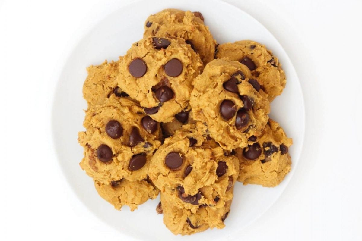 Vegan Pumpkin Chocolate Chip Cookies on a plate.