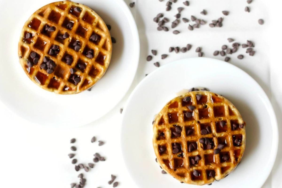 Chocolate Chip Waffles overhead view.