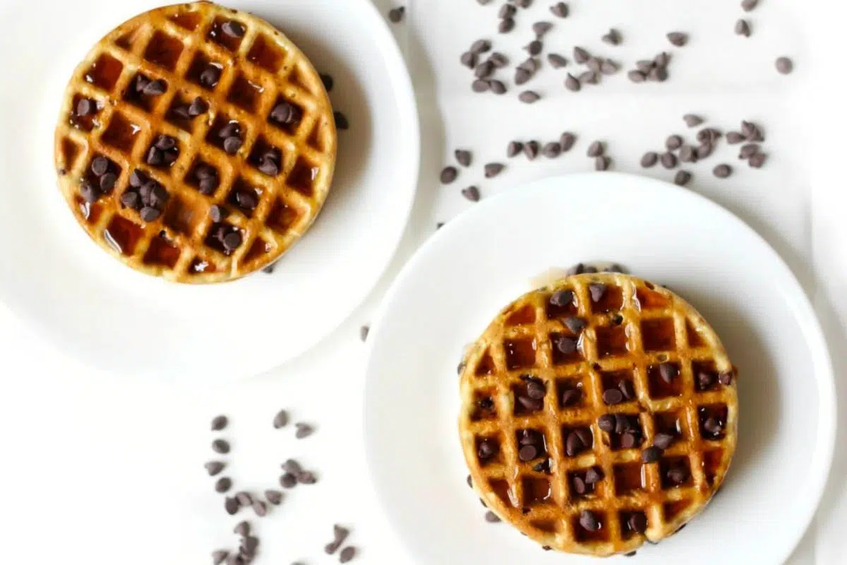 Chocolate Chip Waffles overhead view.
