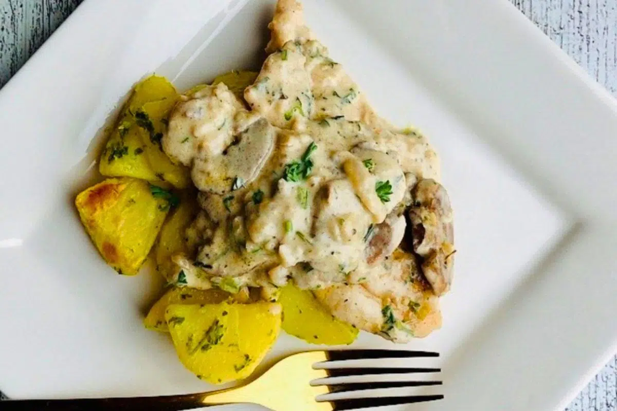 Mushroom Sauce Chicken Breast on a plate.
