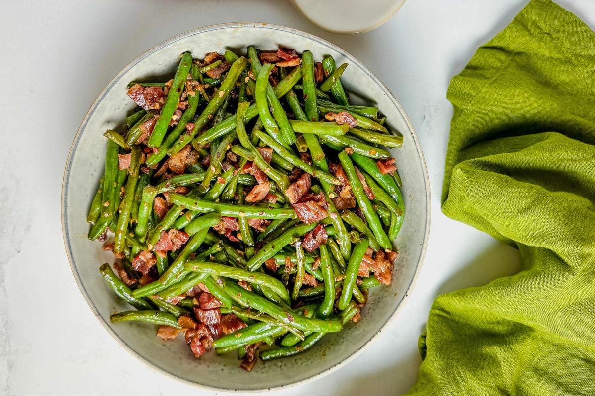 Green Beans with Bacon overhead view.
