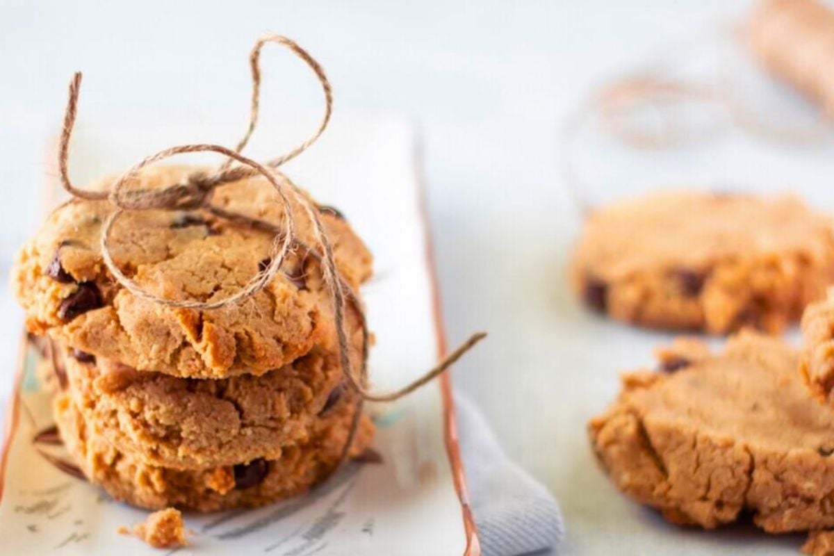 Keto Peanut Butter Chocolate Chip Cookies close up look.