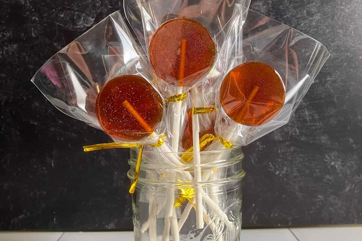 Maple Syrup Lollipops in a jar.