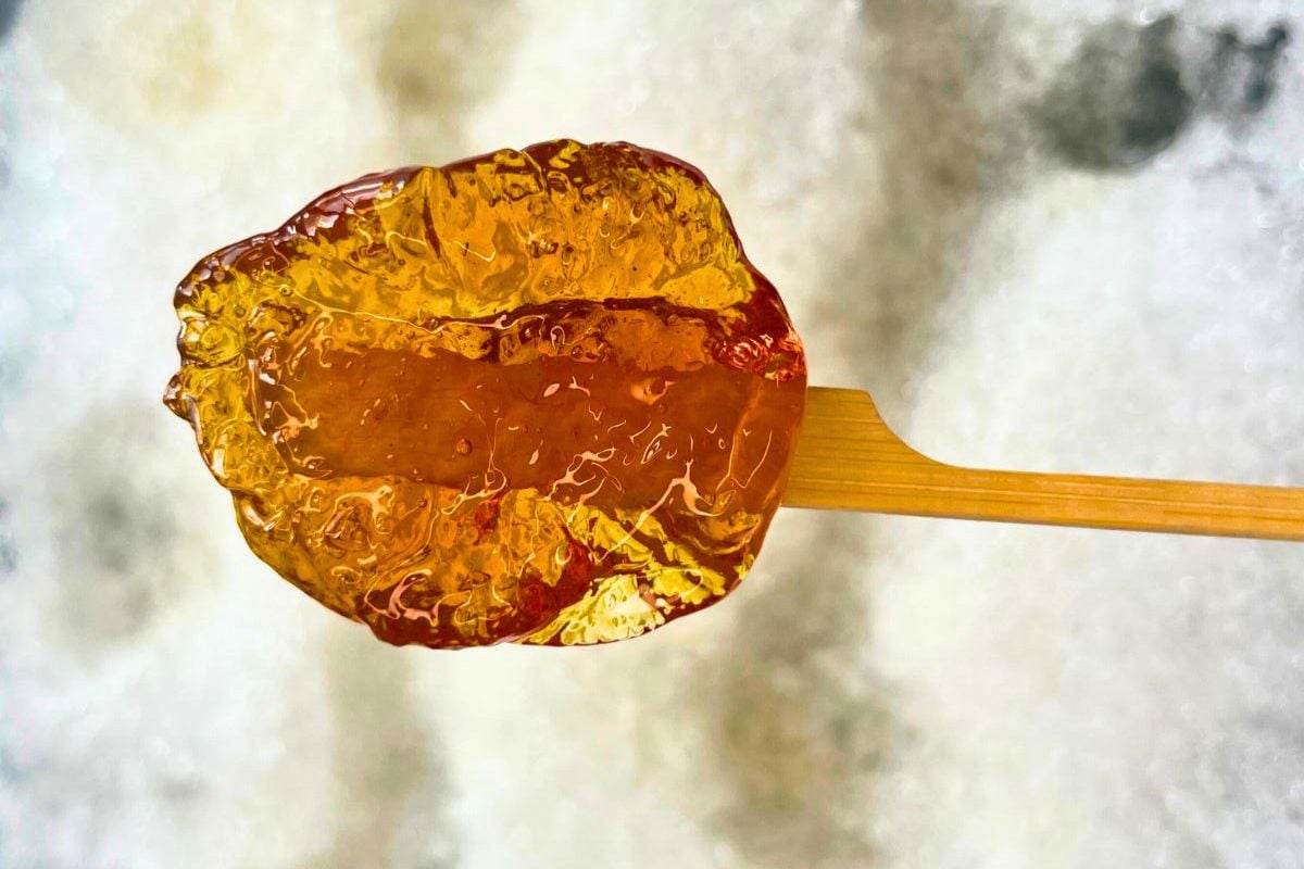 Maple Syrup Taffy close up look.