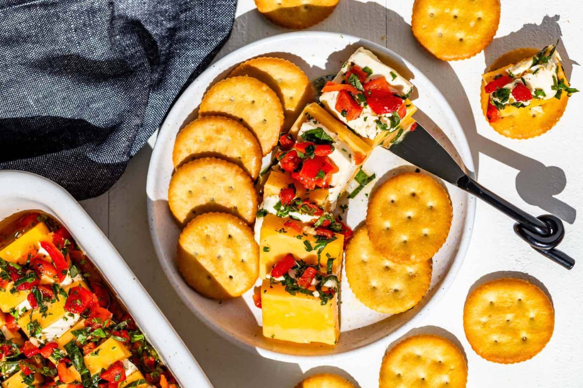Marinated Cheese overhead view.