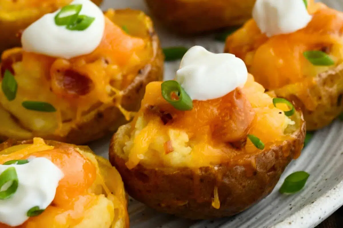 Mini Twice Baked Potatoes close up look.