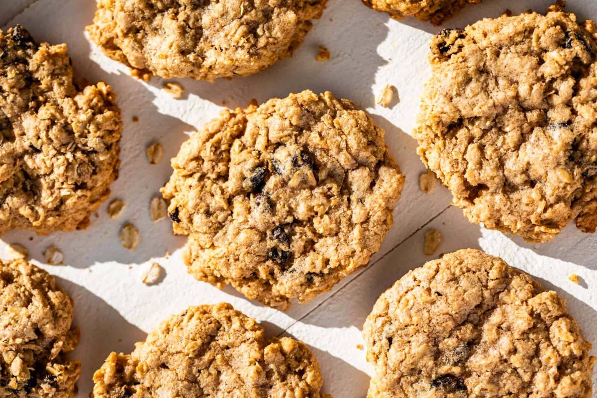 Oat Flour Oatmeal Raisin Cookies close up look.