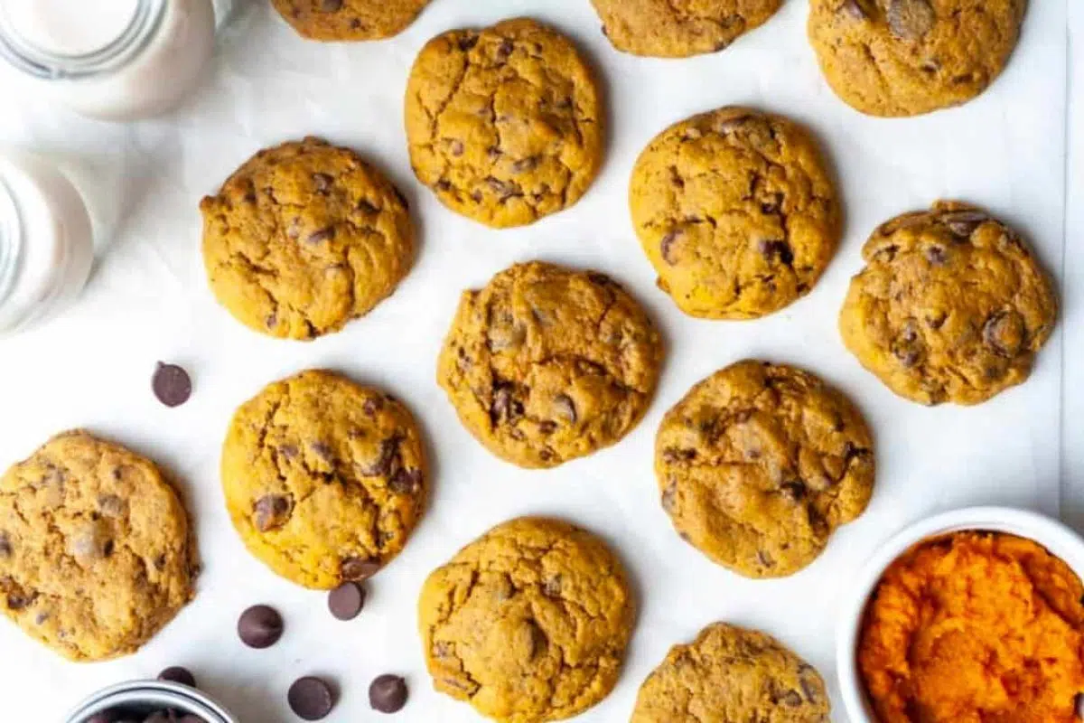 Pumpkin Chocolate Chip Cookies overhead view.