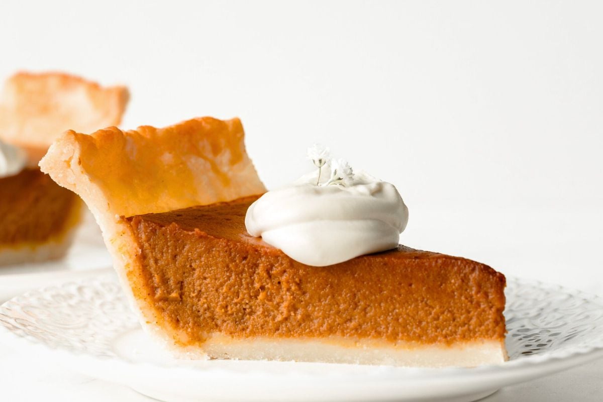 Pumpkin Pie on a plate.