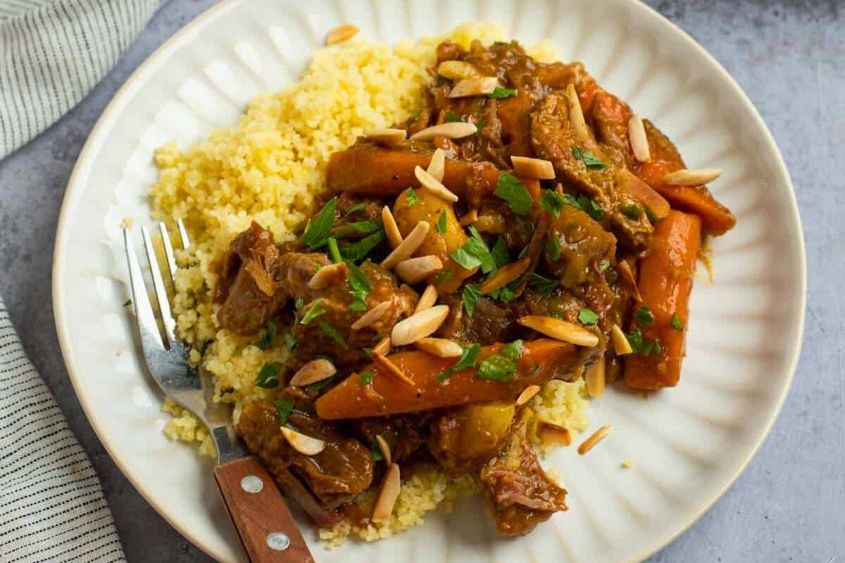 Slow Cooker Lamb Tagine on a plate.