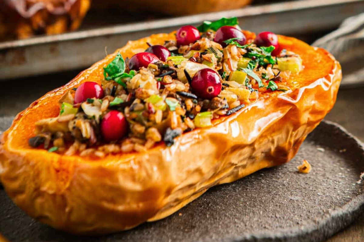 Stuffed Butternut Squash close up look.