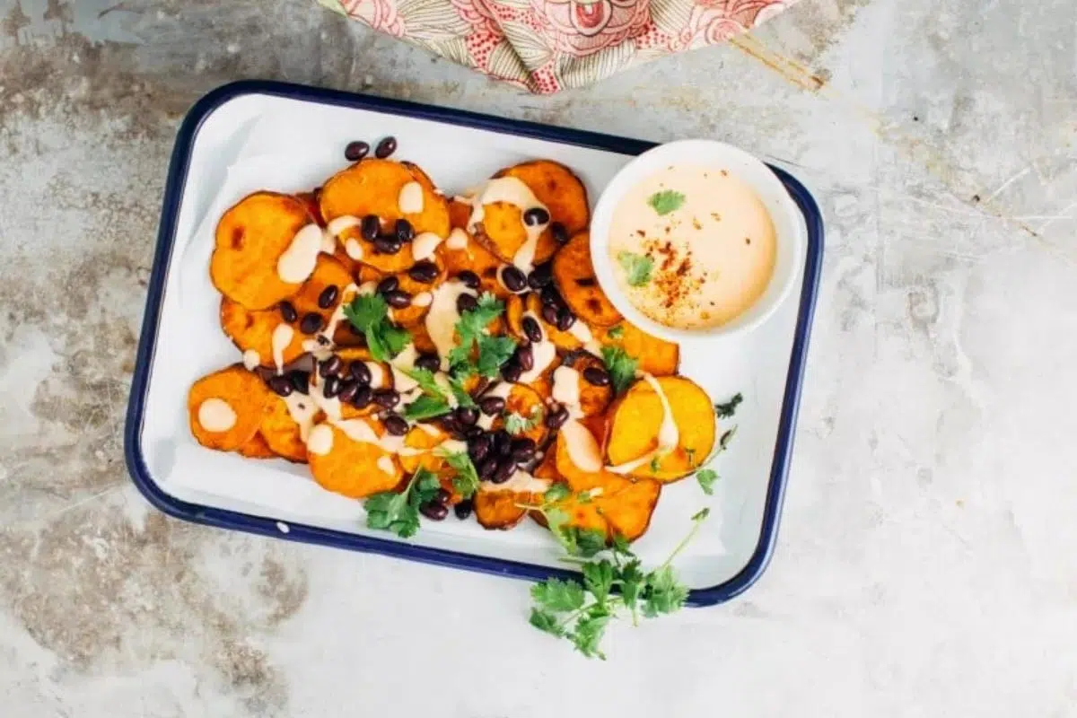 Sweet Potato Nachos overhead view.