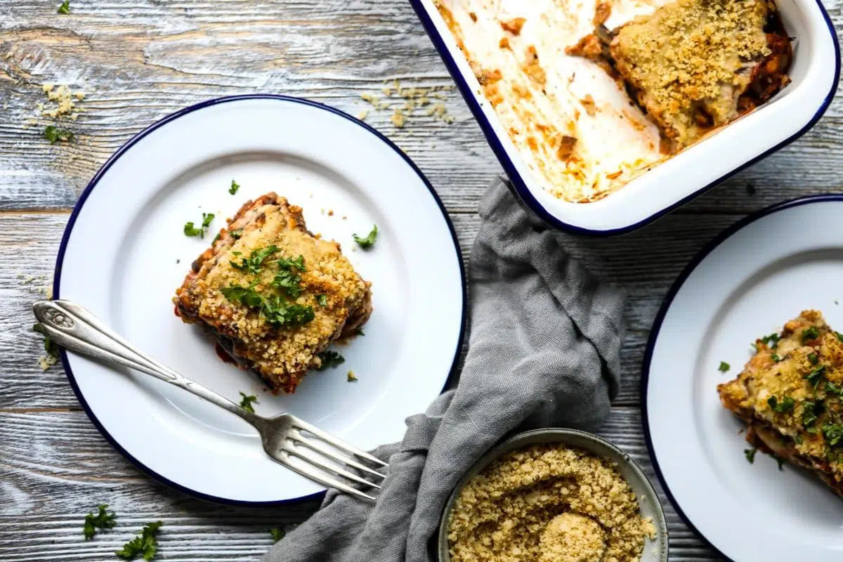 Vegan Eggplant Lasagna overhead view.