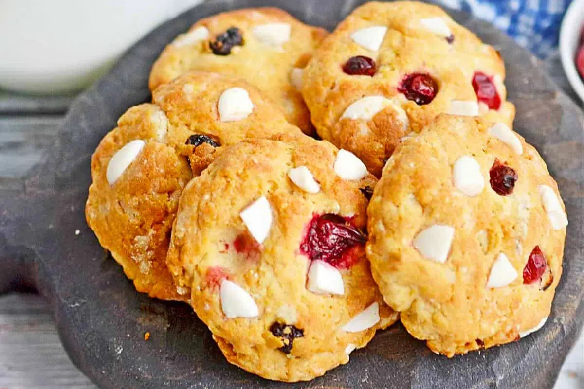 White Chocolate Chip Cranberry Cookies with Maple Syrup close up look.