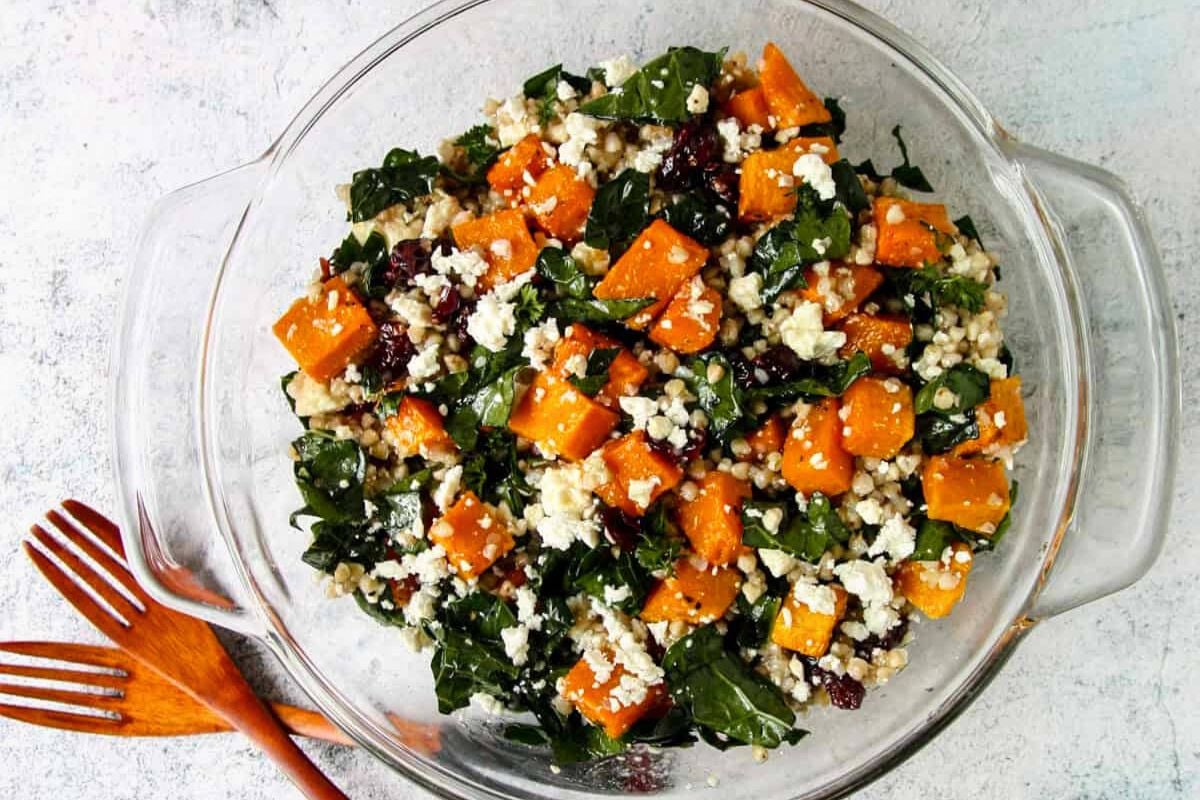 Butternut Squash Salad with Feta overhead view.