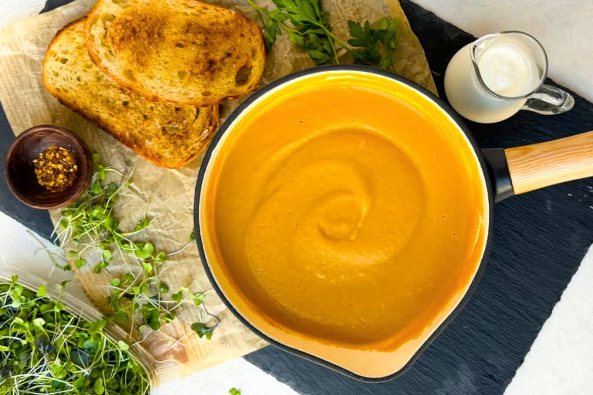 Vegan Butternut Squash Soup overhead view.