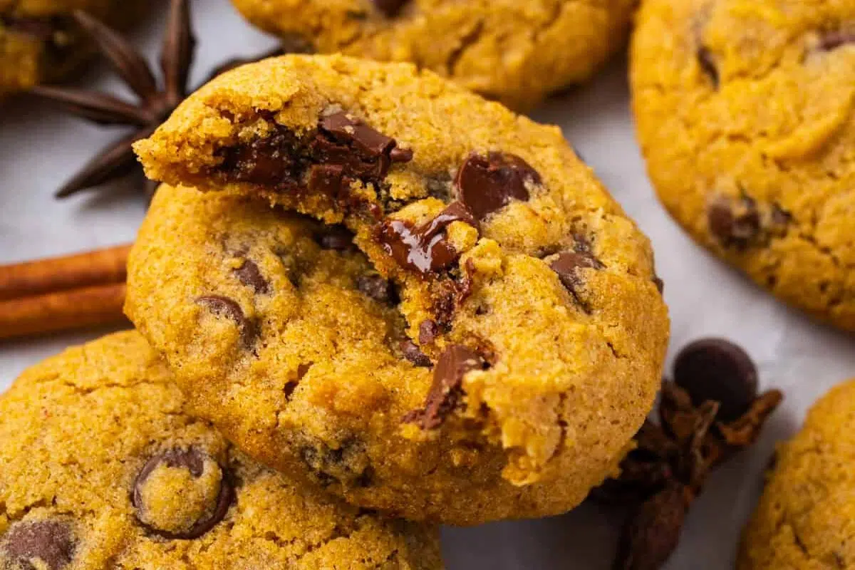 Pumpkin Chocolate Chip Cookies close up look.