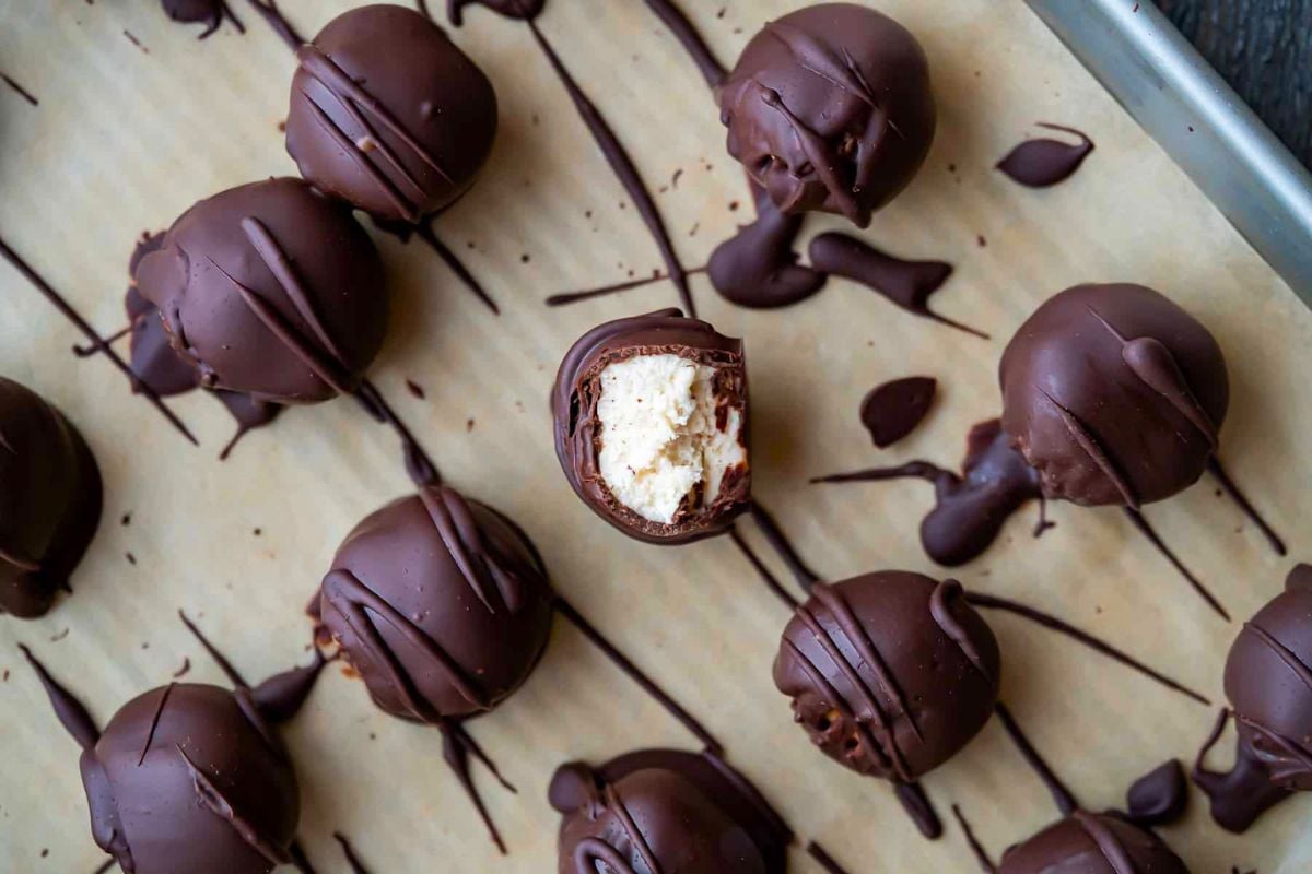 Dark Chocolate Maple Buttercream Candies overhead view.
