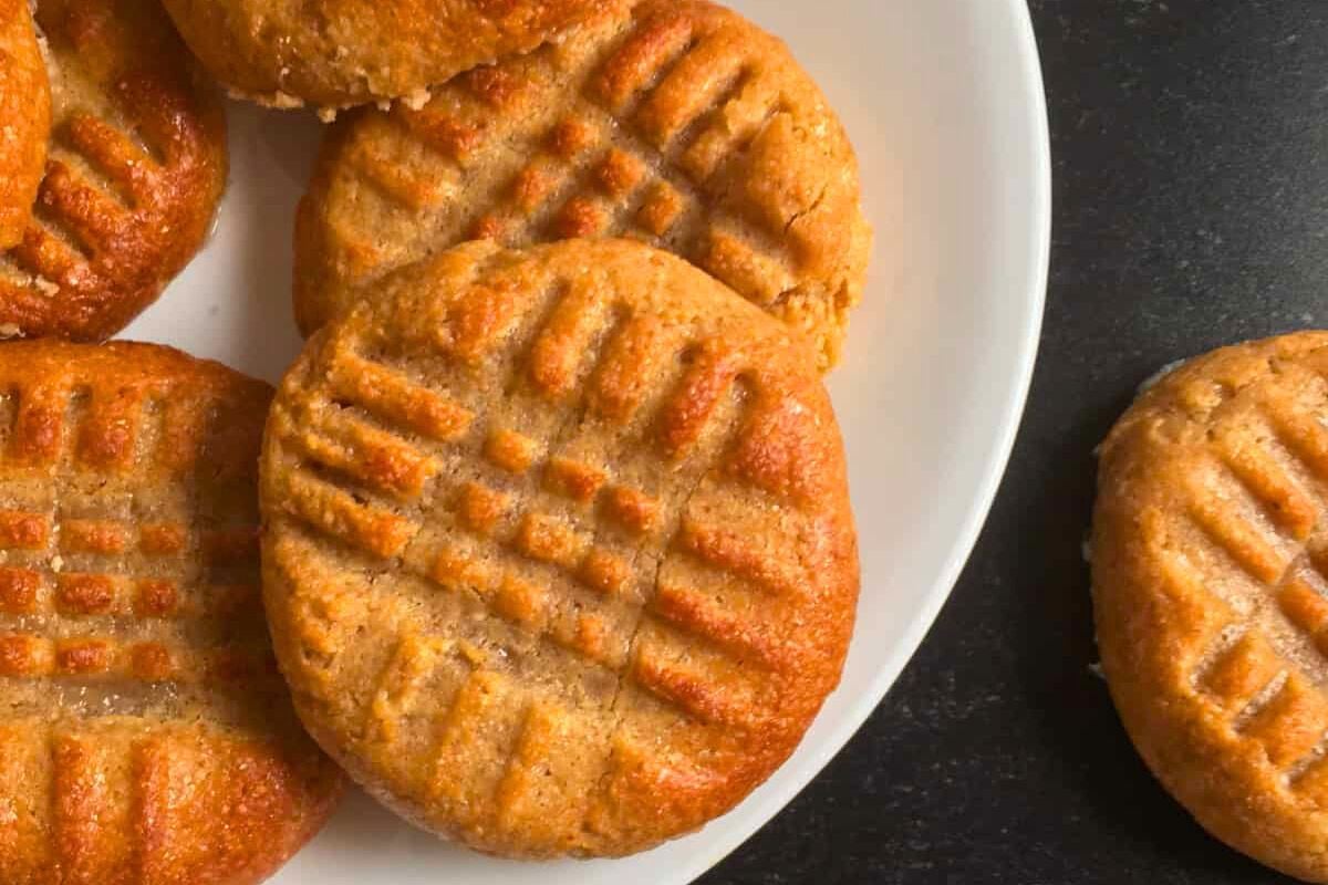 Air Fryer Peanut Butter Cookies on a plate.