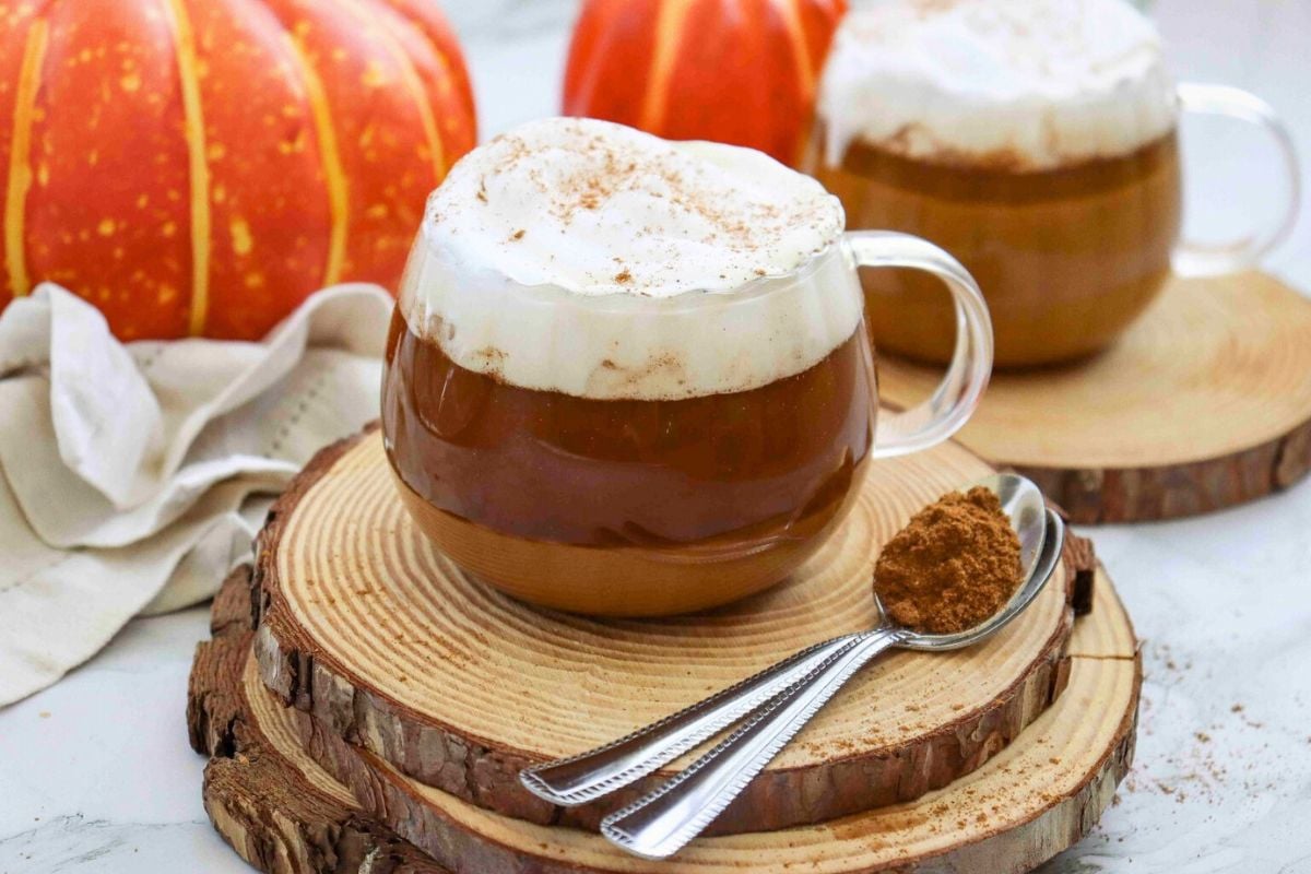 Dairy Free Pumpkin Spice Latte with Oat Milk close up look.