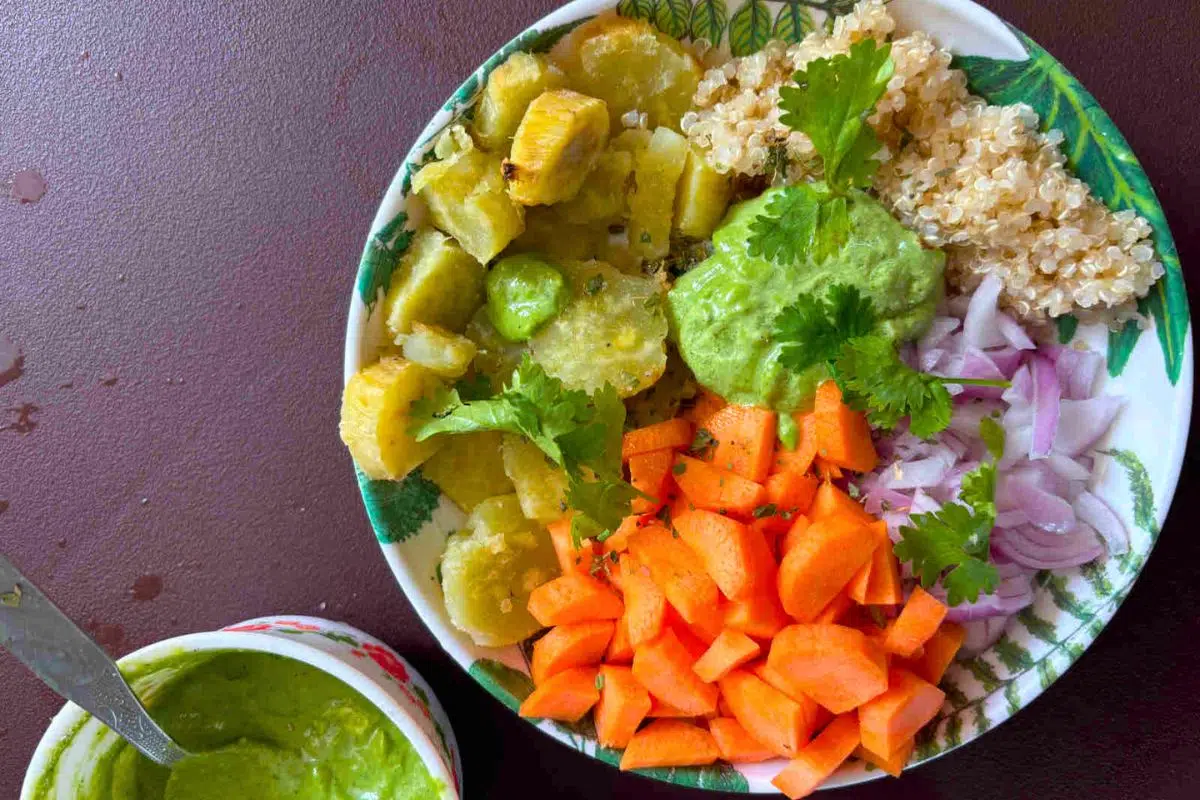 Roasted Sweet Potato and Quinoa Salad overhead view.