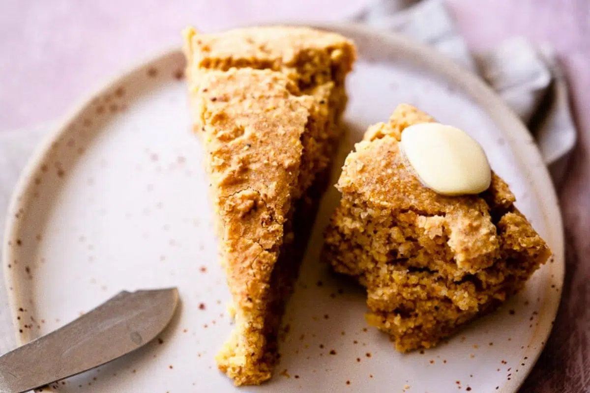 Cornbread on a plate.
