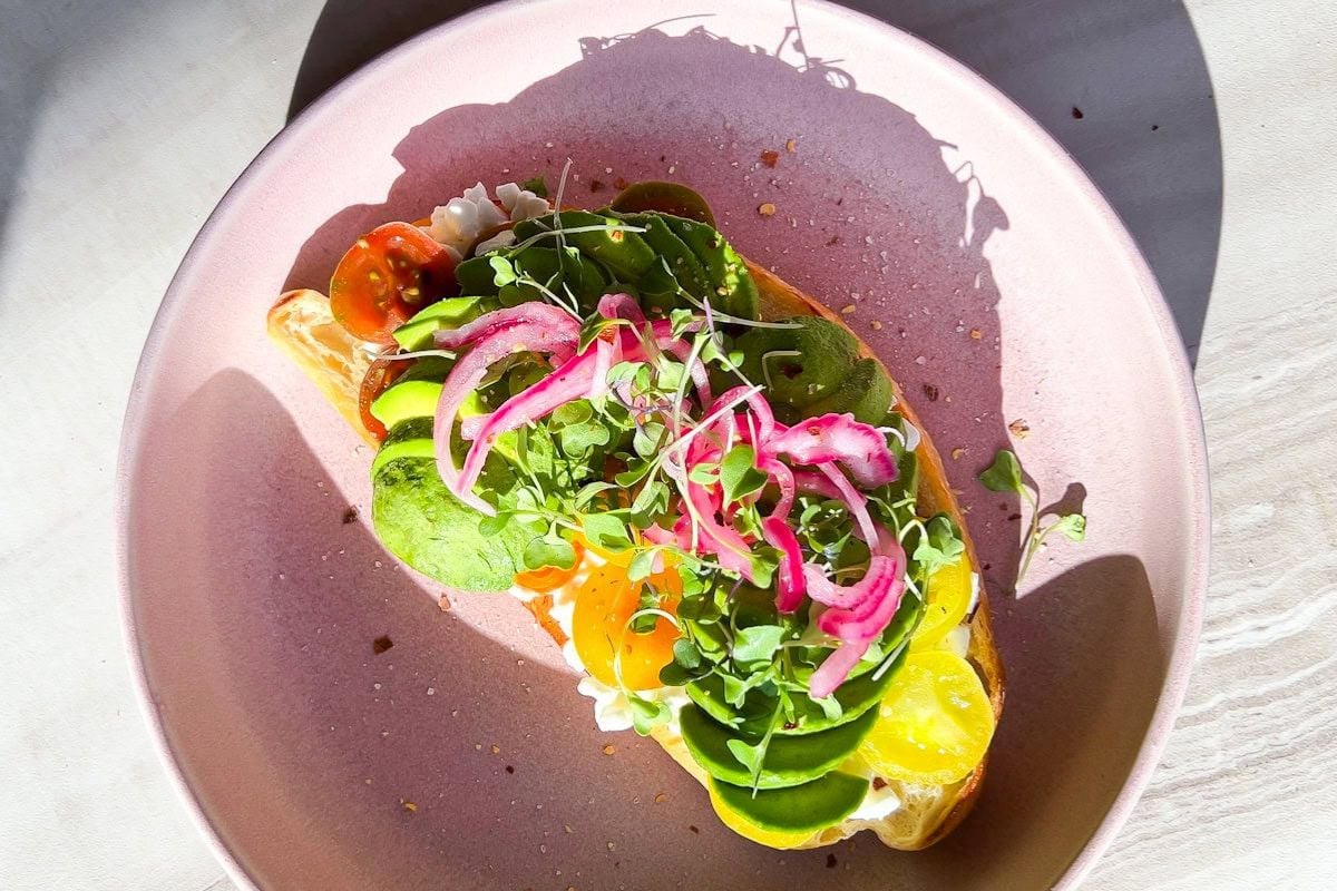 Avocado Cottage Cheese Toast on a plate.