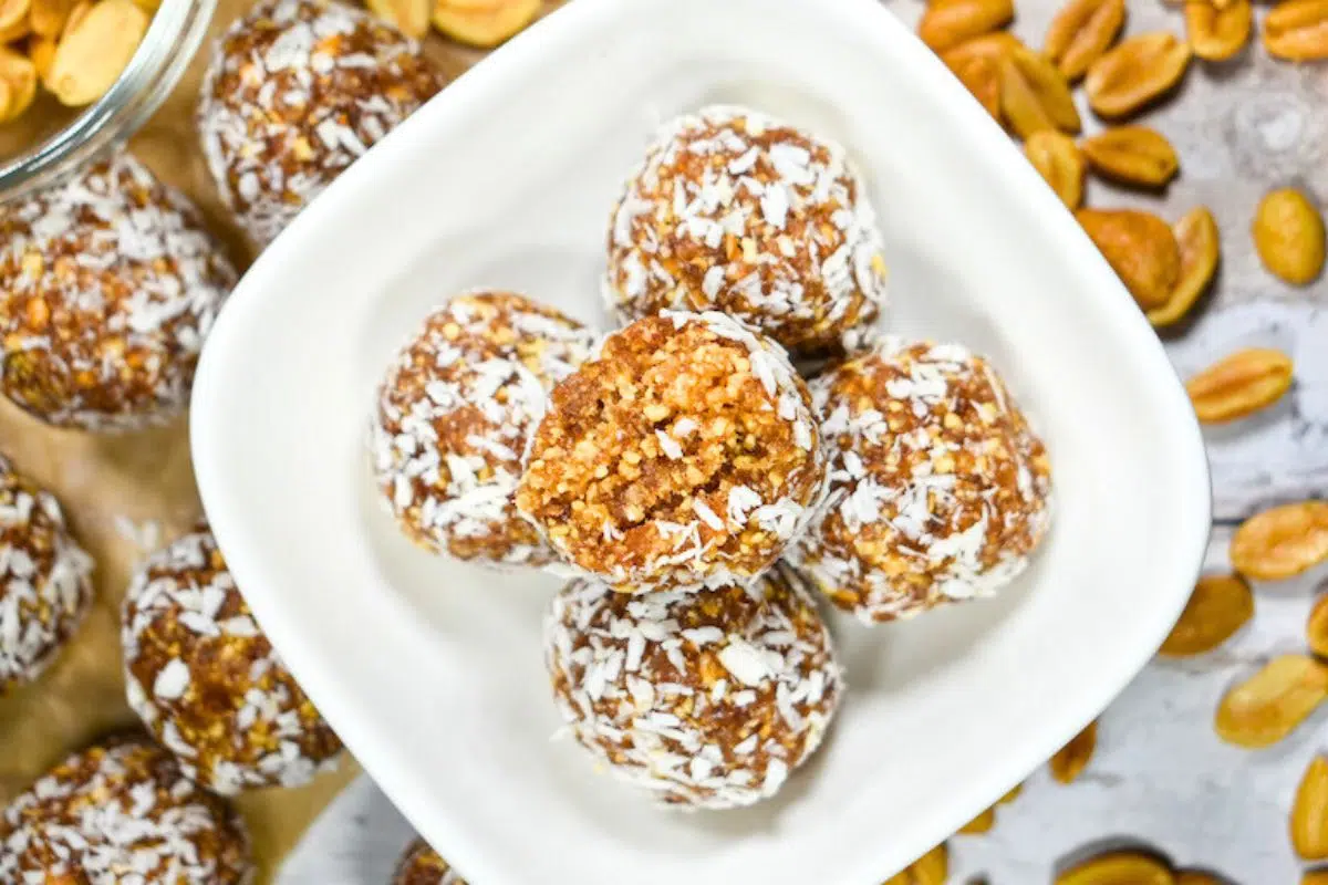 Coconut Date Balls close up look.