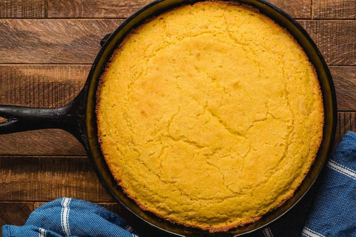 Cornbread in a skillet.