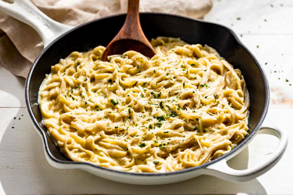 Garlic Parmesan Pasta in a pan.