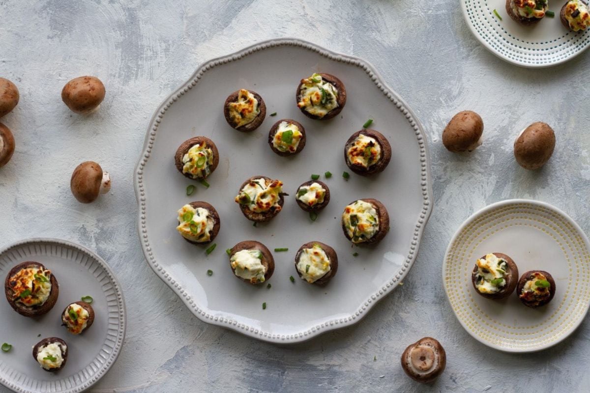 Goat Cheese Stuffed Mushrooms on a plate.