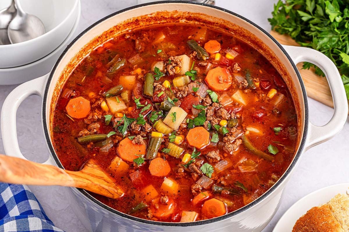 Hamburger Soup in a pot.