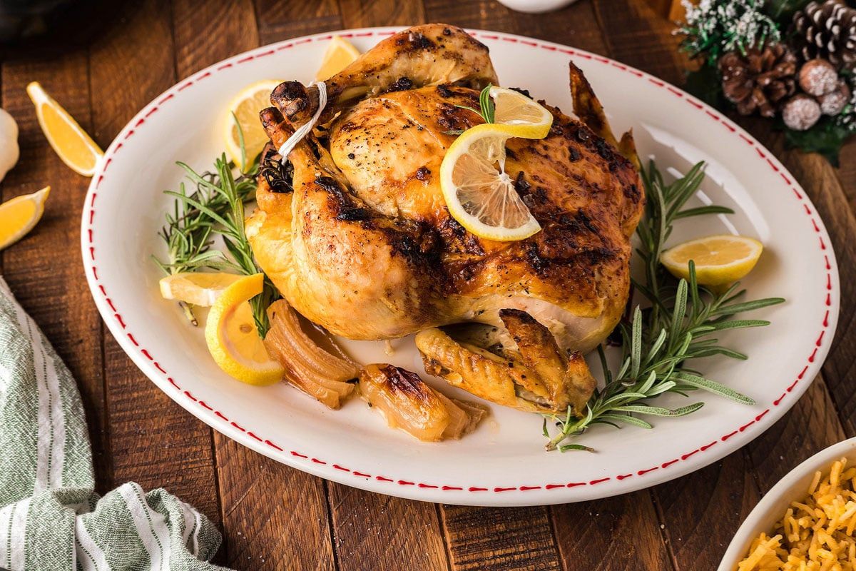 Holiday Roasted Chicken on a plate.