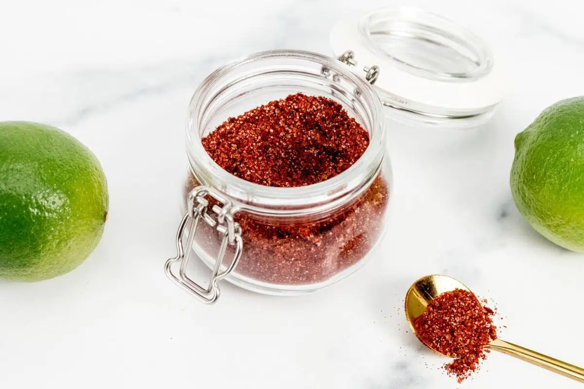 Homemade Chili Lime Seasoning in a jar.