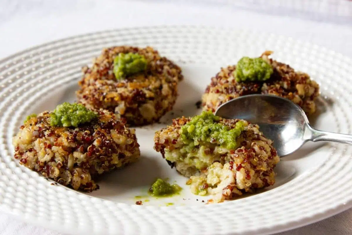 Quinoa Oat Croquettes served on a plate.