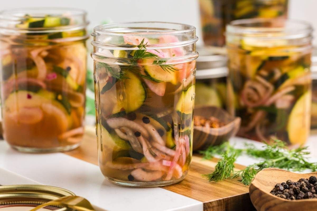 Spicy Dill Pickles in jars.