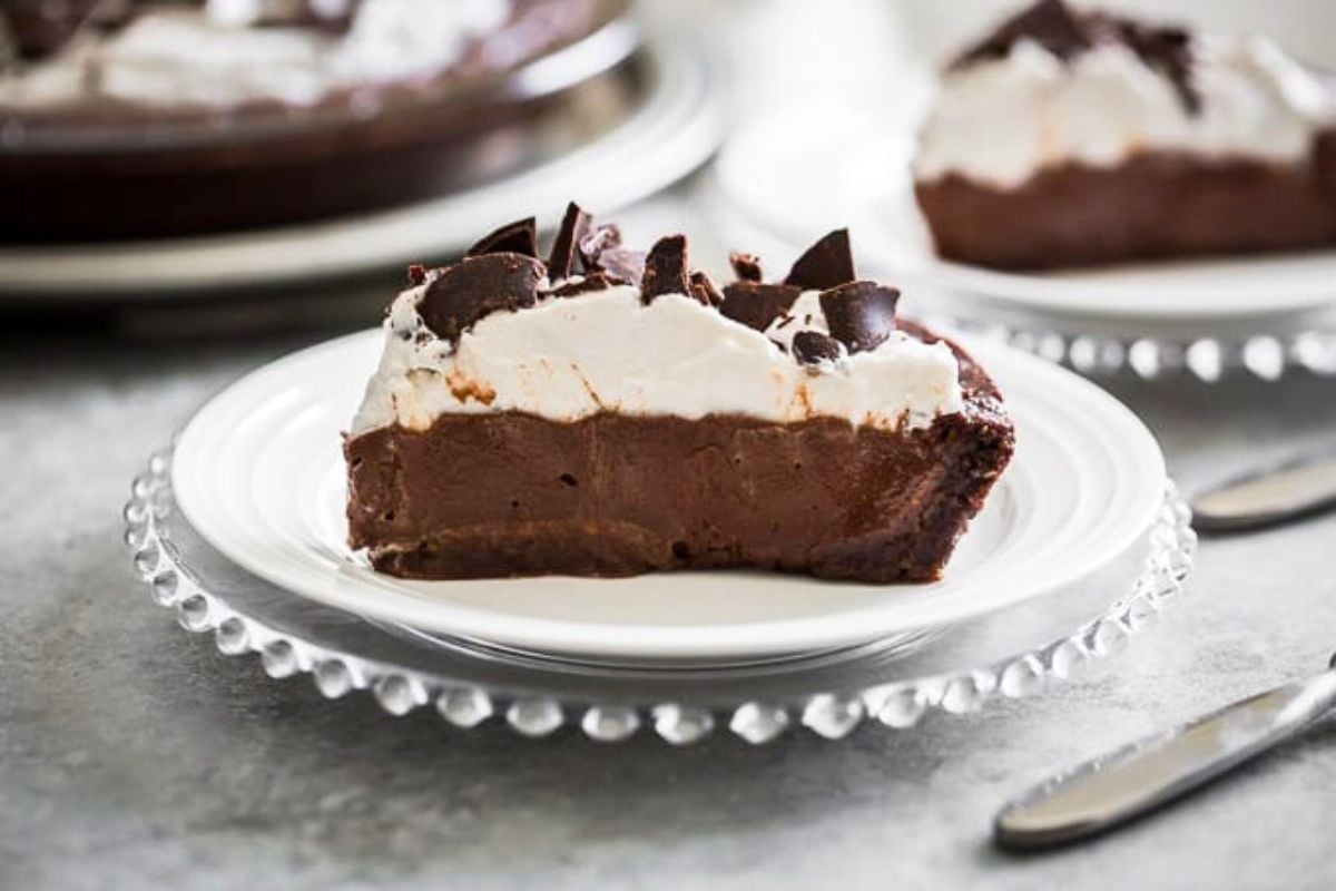 Truffle Chocolate Cream Pie on a plate.