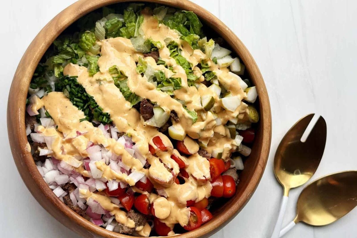 Big Mac Pasta Salad in a bowl.