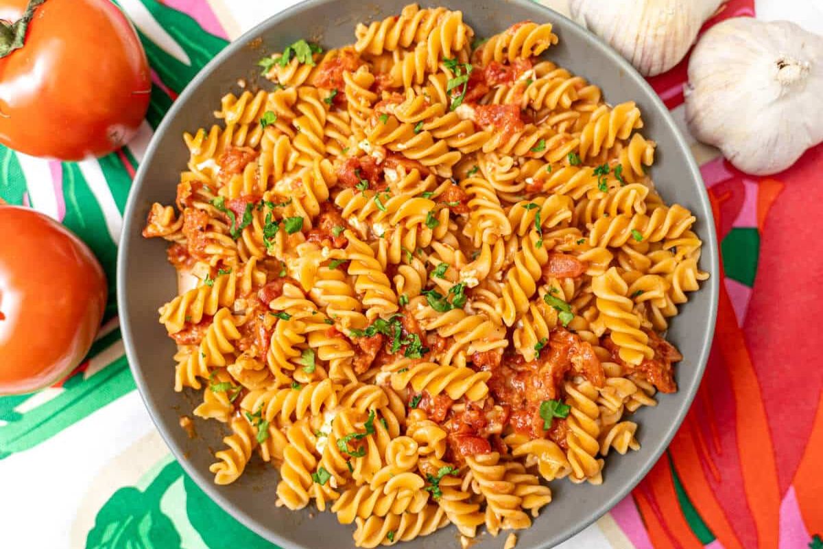 Tomato Chickpea Pasta on a plate.