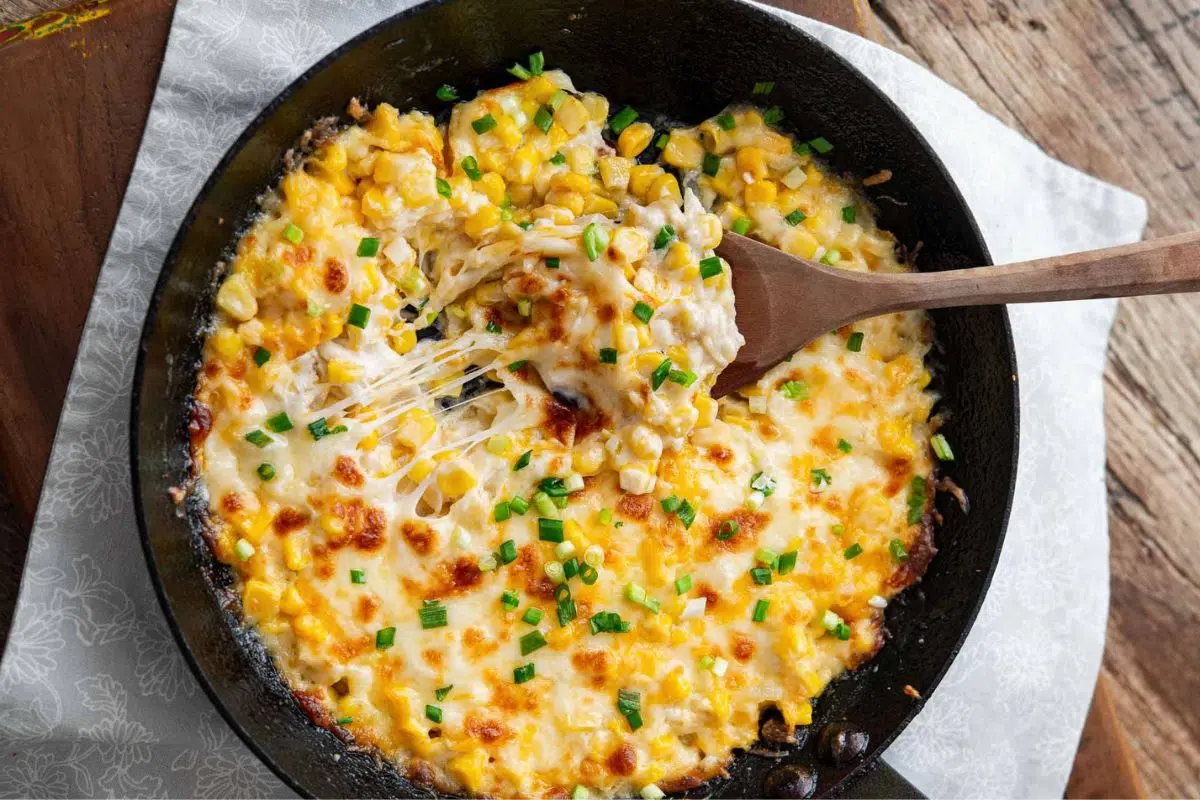 Korean Corn Cheese in a skillet.