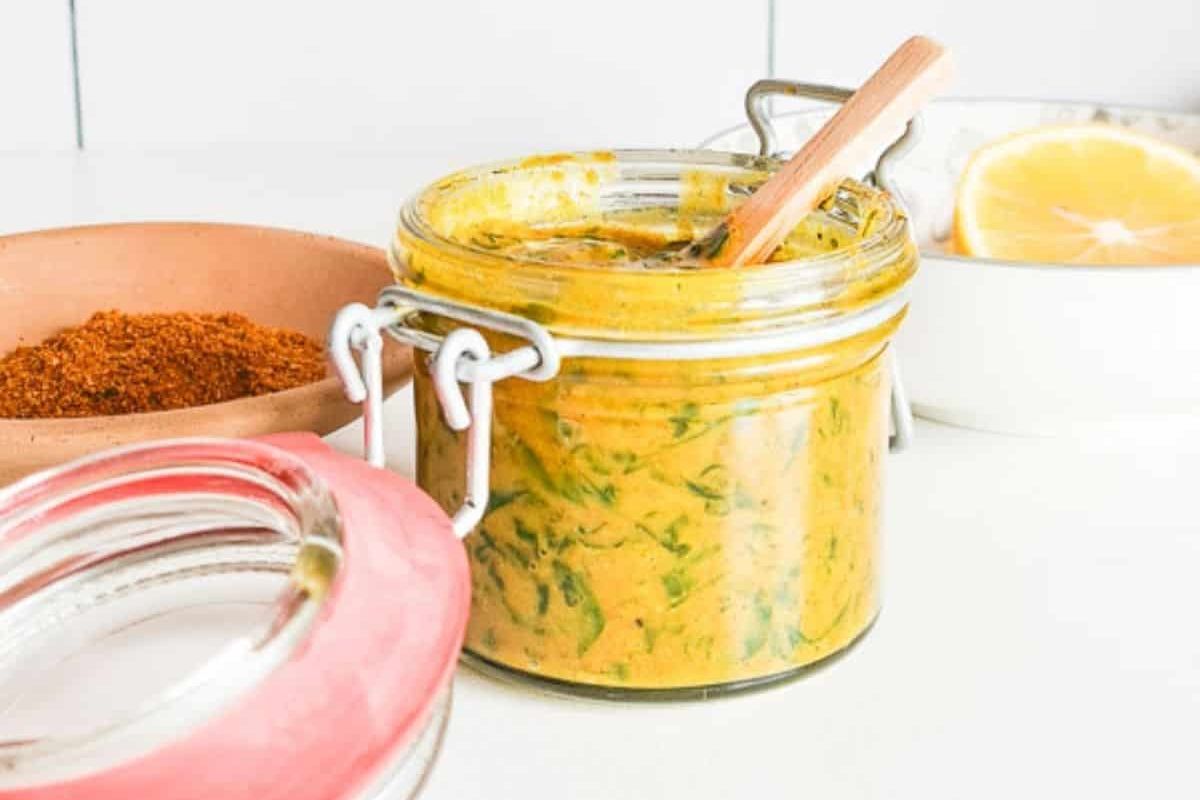 Moroccan Chermoula Sauce in a jar.