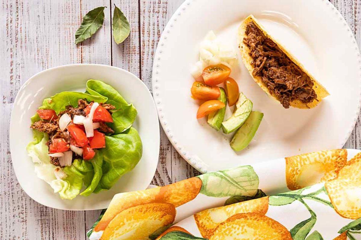 Shredded Beef Barbacoa overhead view.